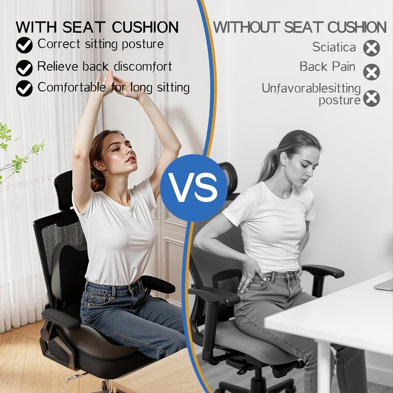 Benazcap X Large Memory Foam Seat Cushion Lumbar Support Pillow for Sciatica & Tailbone Pressure Relief Coccyx Pad for Office Chair, Wheelchair, Car, Home, Office - Image 4